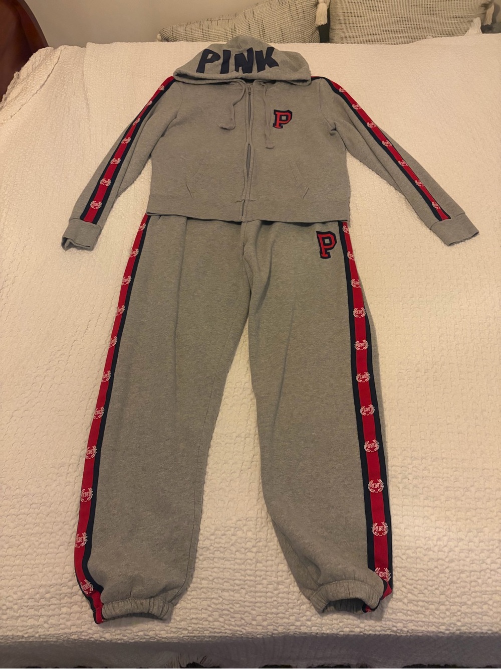 PINK Victoria's Secret Gray Sweatpants with Red, White & Blue Side Stripes